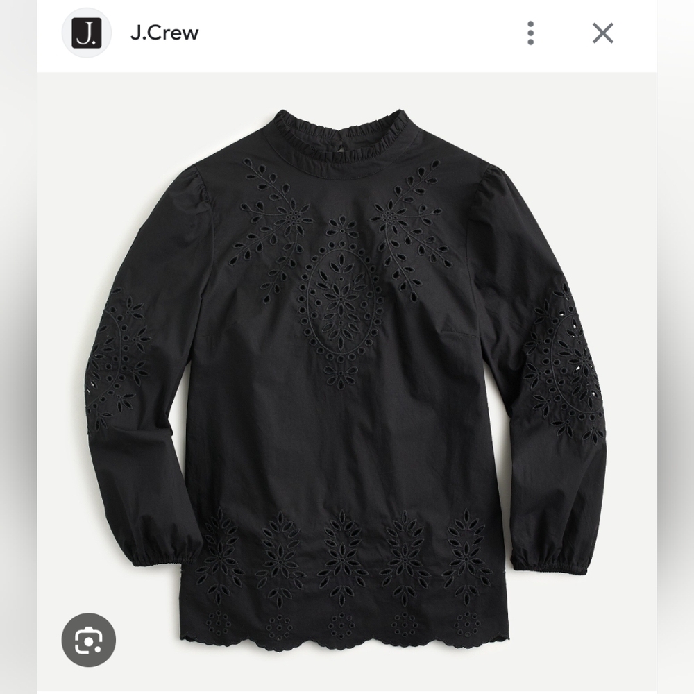 J. Crew Black Mockneck Cotton Poplin Eyelet Top - M (Read Description)